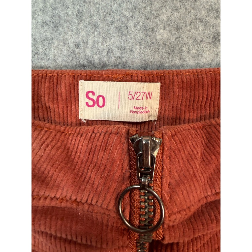 SO Womens Rust Orange Corduroy Mini Skirt Front Zip A-Line Size 5/27W - Picture 2 of 5